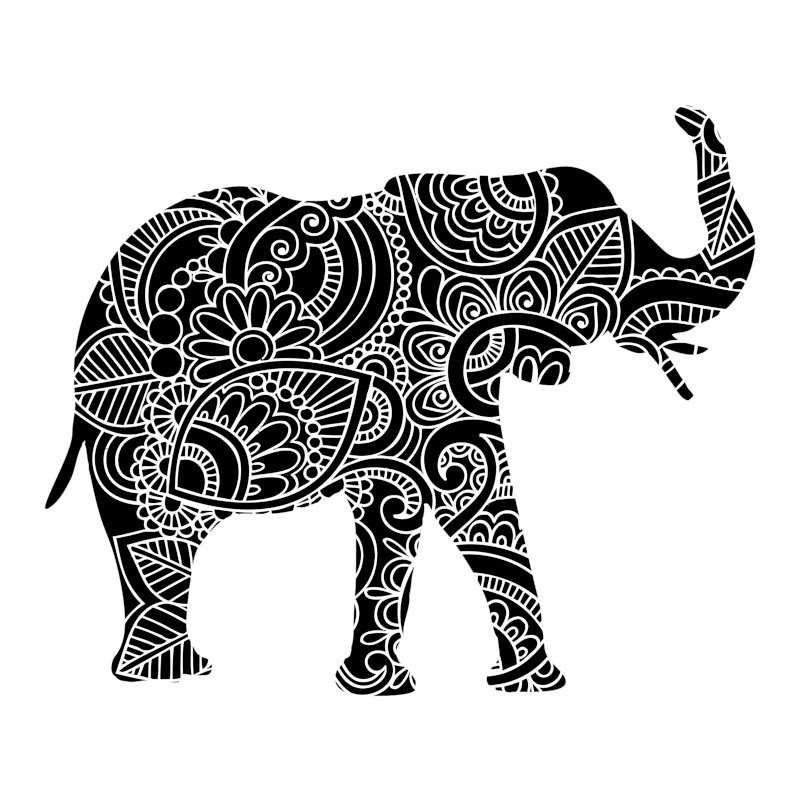 Black Elephant with Pattern in Silhouette Drawing